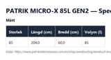 Specifikationstabell för Patrik Micro-X 85L Gen2